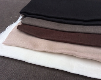 Brown linen fabric remnants, solid plain medium weight pure linen, European flax for sewing, textile art and craft projects