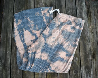 Upcycled Bleached Men's Plaid Pajama Pants / Size XXL