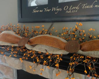 Fall Garland, Mantle Garland, Mantel Garland, Berry Garland, Fall Decoration, Pumpkin Decor, Burlap Garland