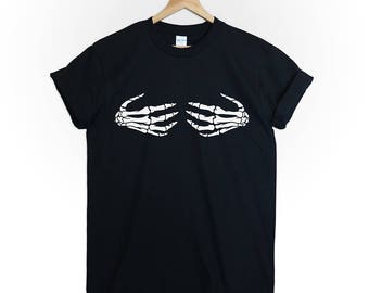 HALLOWEEN skeleton hands boobs tshirt shirt top tee funny creepy outfit bones grunge alternative costume tumblr fall october graphic cute