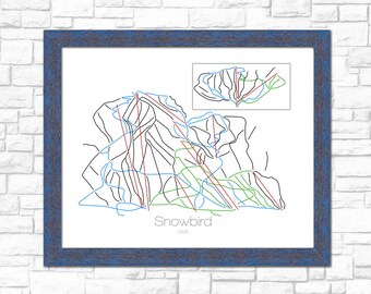 Snowbird Map Utah UT Ski Snowboard Trail Map Art --- Print, Poster, Picture --- Frame, Gift, Present --- Resort, Mountain, Snow, Winter