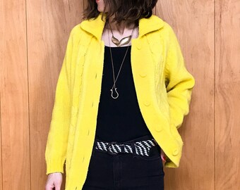 Vintage Yellow Sweater 60s Cardigan Grunge Sweater Grunge Clothing Hey Sunshine Vintage