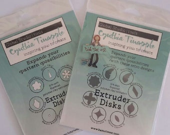 Complete set of Cynthia Tinapples' steel designer Extruder Discs. extruder disc set volume 1 & 2 total of 16 designs