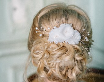 Botanical wedding Bridal Bun headpiece, Silk Flowers, Bridal accessory - Natalia