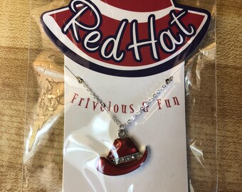Vintage Red Hat Society Sterling Silver Necklace