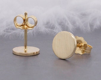Handmade Gold Earrings - Disc Earrings - Tiny Stud Earrings - Solid Gold Earrings - Minimal Earrings