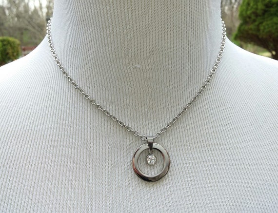 24/7 Wear Discreet Symbolic O Ring Day Collar Necklace, BDSM Submissive Slave Collar, DDLG, Stainless Steel Chain and O Ring with Crystal