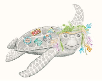 Lennard the turtle - bohemian animal,children's, fine art print, ocean creatures, travel