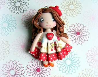 Doll, sculpted in polymer clay pendant necklace