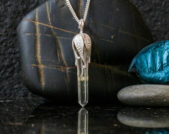 Healing crystal necklace, raw crystal necklace, crystal pendant, clear quartz crystal, quartz necklace, healing crystals and stones jewelry.