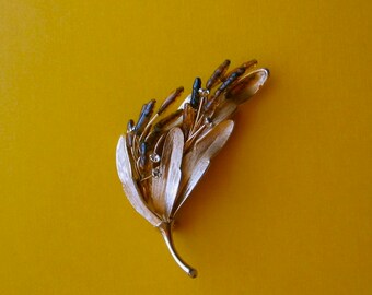 Vintage Pin Leaf Pod Spray with Glass and Rhinestones