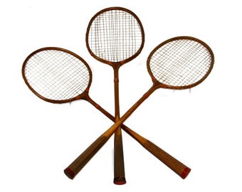 3 Antique Star Wooden Badminton Rackets, 26.5"L Very Good Condition