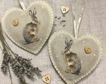 Lavender Sachet / Woodland Heart Hanging / Hare Gifts / Lavender Heart / Padded Heart / Heart Decoration / Hares