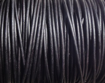 10 Yard Increments 2mm Leather Cord Black Natural Dyed Matte Finish