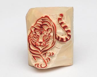 Tiger stamp, wooden stamp, hand carved