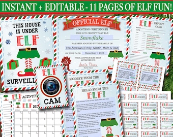 EDITABLE Elf Activity Set, Elf Adoption, Elf Letters, Elf Jokes, Elf Report Card, Notes from the Elf, Planner Printables INSTANT DOWNLOAD