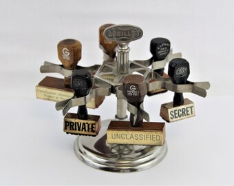 Vintage Achilles Revolving Rubber Stamp Holder with Rubber Stamps