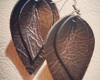 Double Petal Leather Earrings