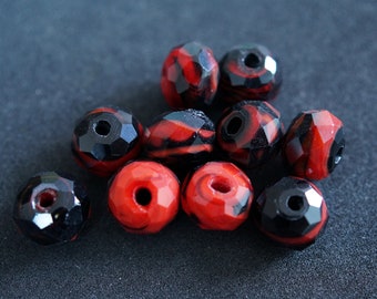 1 red and black FACETED glass BEAD