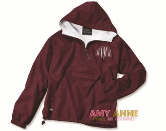 Charles River Maroon Monogrammed Classic Solid Pack and Go Rain Jacket by Charles River ~Personalized ~ Pullover ~ Half Zip