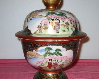 Satsuma Cloisonne Lidded Pedestal Bowl