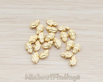 BDS910-MG // Matte Gold Plated Tiny Leaf Metal Bead, 4 Pc