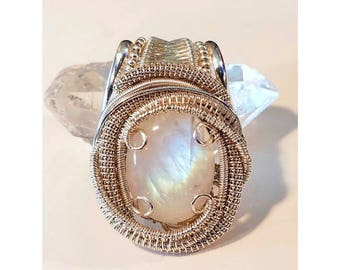Rainbow Moonstone Wire Wrapped Pendant