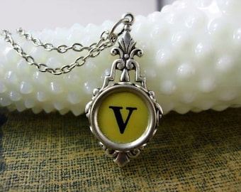 Typewriter Key Jewelry - Typewriter Necklace - Initial V - Typewriter Charm - Vintage Key