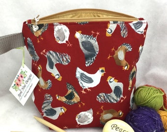 Chickens Knitting Bag, Crochet Bag, Knitting yarn Bag, Yarn Bag