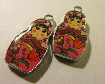 Russian Matryoshka Doll Charm-Pendant, 25mm, Set of 2