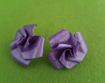 Paper flower earrings, flower earrings studs, paper earrings, paper flower jewelry, paper origami jewelry, lavender rose, lavender earrings