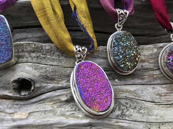Amethyst Rainbow Titanium Druzy Necklace, Amethyst Necklace, Titanium Crystal Necklace, Bohemian Jewelry, Gypsy Style, Healing Crystal