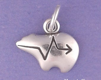 Zuni BEAR Charm .925 Sterling Silver HEARTLINE Bear Native American Indian, MINIATURE Small - elp1539L