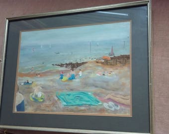 Original Pastel Painting of a Beach Scene Sea ‘On The Beach’