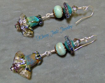 Lampwork Beaded Earrings-Artisan Earrings-Boho Earrings- Artisan Lampwork Earring-Floral Earrings-SRAJD