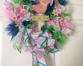 Welcome spring deco mesh wreath