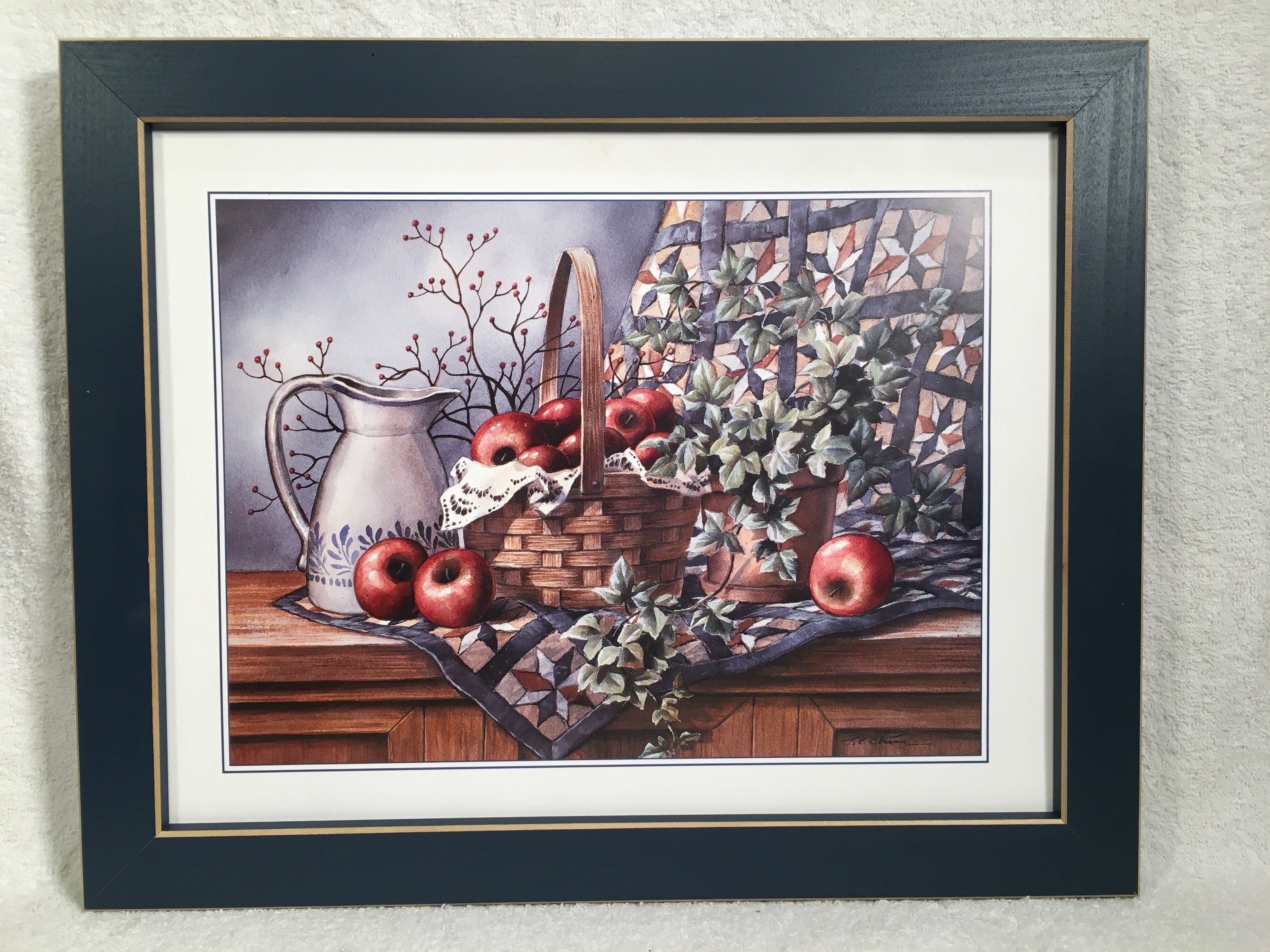 Framed Apple Kitchen Quilt Print Country Primitive Farmhouse Zoom