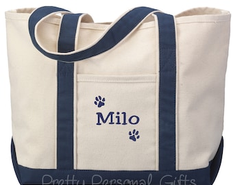 Dog Paw Tote Bag, Dog Tote Bag, Dog Paw Tote, Dog Bag with Name, Dog Travel Bag - 7 tote bag colors