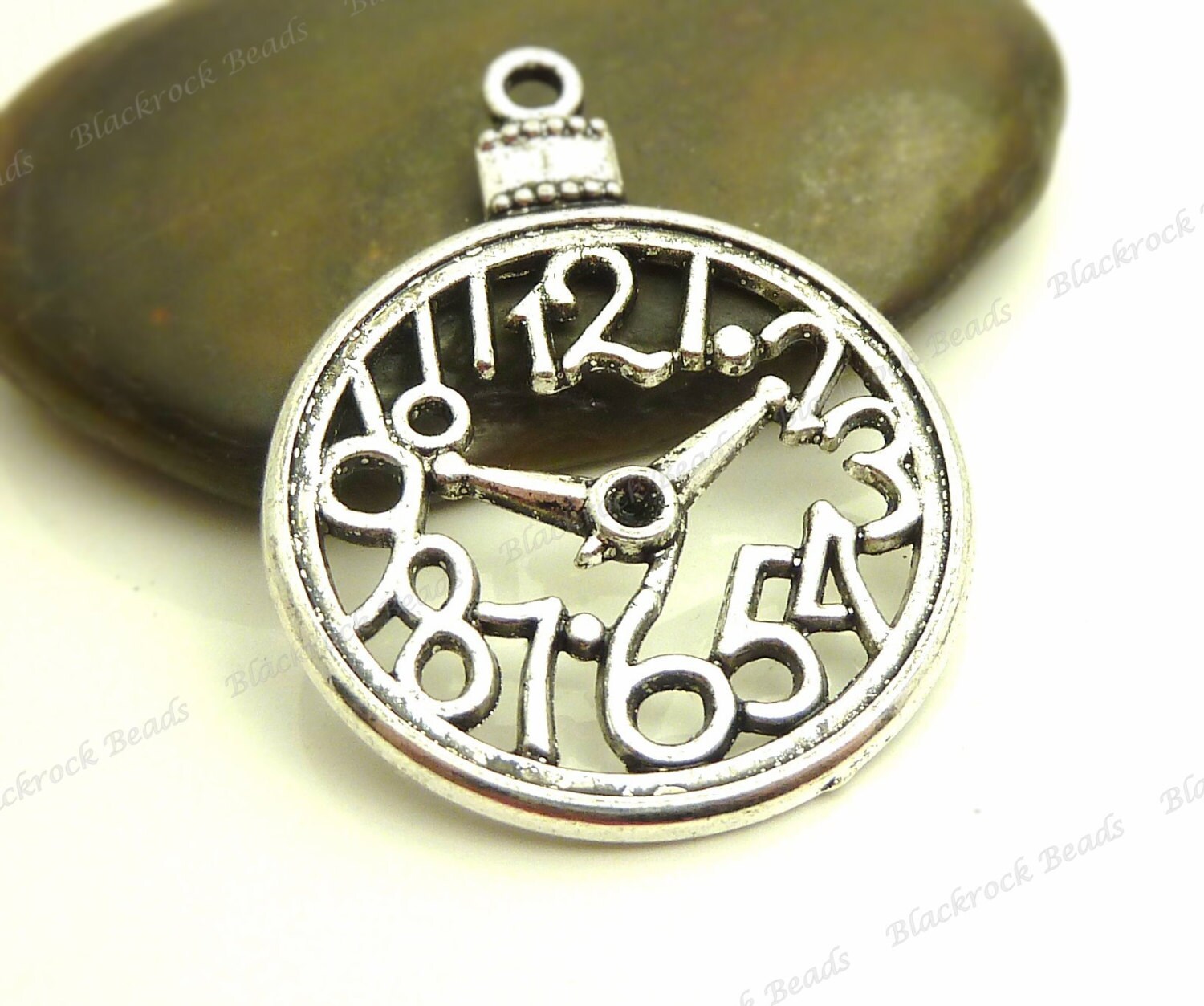 4 Clock Pendants 39x30mm Antique Silver Tone Metal Jewelry