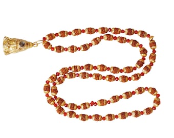 Balancing Chakra Hanuman Chalisa Pendent Rudraksha Red Crystal Beads Japa Mala Surrender to Divine Handmade Necklaces