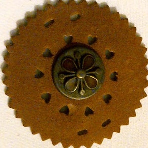 Faux Suede Circle Cut Out - Bronze Metal Hardware with Brown Enamel Clover in Center - Heart Cut Outs