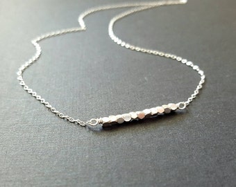 Tiny sterling silver minimalist necklace with faceted sterling silver beads