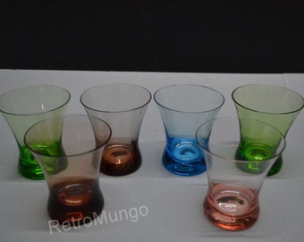 6 lovely colored glasses vintage 50's drinking glasses