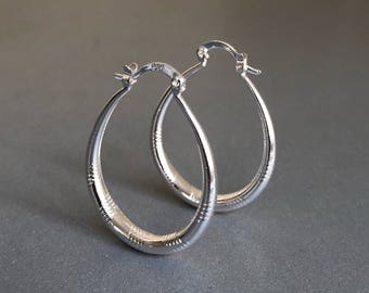 Boucles d'oreilles créoles en argent massif 925 créoles ovales
