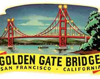 Vintage Style Golden Gate Bridge California San Francisco Travel Decal sticker