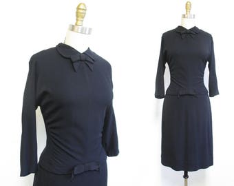 Vintage 1950s Dress | Classic Little Black Dress | 1950s Wiggle Dress | size small