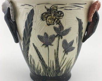 Hummingbird Sgraffito Vase