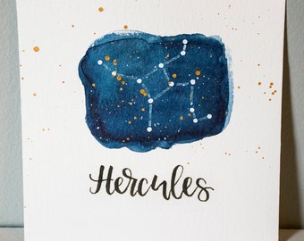 Hercules Constellation Painting - Galaxy, Night Sky, Stars, Original Watercolor