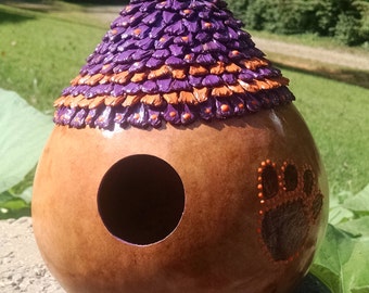 Wood Gourd Bird House Clemson Tigers SC Purple Orange Paw Theme