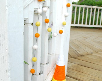Halloween Candy Corn Felt Ball Garland, Pom Pom Garland, Bunting Banner, Party Decor